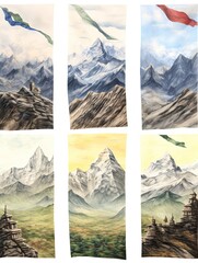 Tibetan Prayer Flags: Panoramic Prints of Mountain Scenic Views