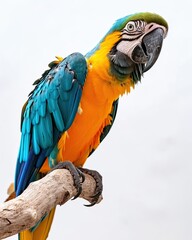 Portrait Blue and Gold Macaw on white background AI Generative