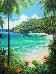 Turquoise Caribbean Shorelines: Lush Green Rainforest Beach