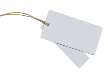 Isolated blank tags tied together with a cloth string