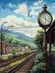 Vintage Railway Station Clocks: Charming Countryside Art of a Rural Station