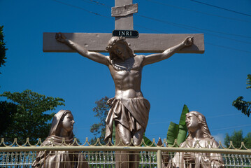 Outdoor bronze statue of Jesus Christ of Crosses in Monastery of the Holy Eucharist. Located at...