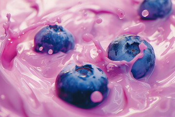 Blueberries in yogurt, advertising concept for banners, flyers and social media