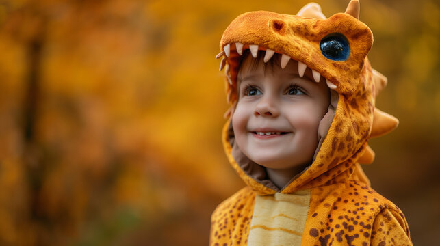 ni&ntilde;o disfrazado de dinosaurio