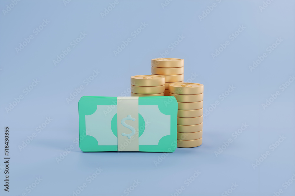 Canvas Prints 3D rendering illustration of investment finance concepts with banknotes with dollar coins.