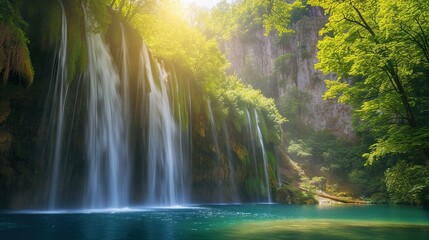 Fototapeta na wymiar view of waterfall in the mountains