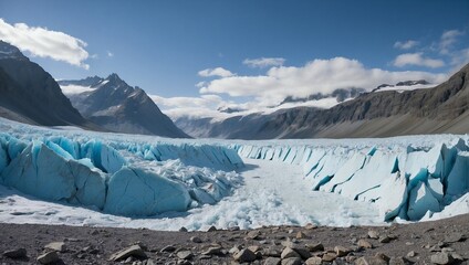 Retreating Glacier Landscape Under Blue Skies