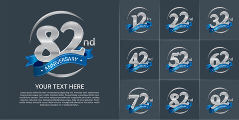 Set of Anniversary Logotype silver color with blue ribbon can be use for special day celebration