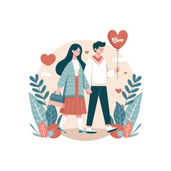 Vector Illustration Flat Couple Love for Valentines Day