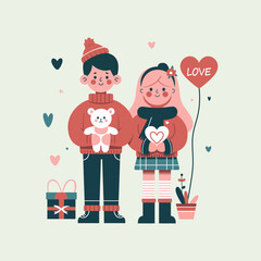 Vector Illustration Flat Couple Love for Valentines Day