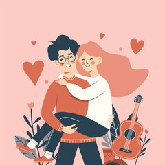 Vector Illustration Flat Couple Love for Valentines Day