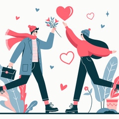 Vector Illustration Flat Couple Love for Valentines Day