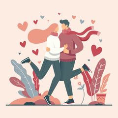 Vector Illustration Flat Couple Love for Valentines Day