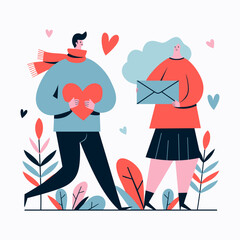 Vector Illustration Flat Couple Love for Valentines Day