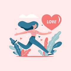 Vector Illustration Flat People Love Heart for Valentines Day