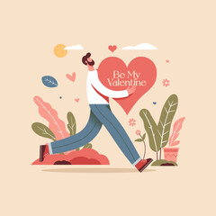 Vector Illustration Flat People Love Heart for Valentines Day