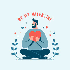 Vector Illustration Flat People Love Heart for Valentines Day