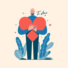 Vector Illustration Flat People Love Heart for Valentines Day