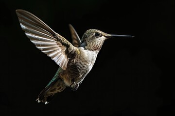 Fototapeta premium The Hummingbird flying on the black background AI Generative