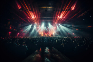 A concert venue illuminated by colorful stage lights, showcasing the electrifying atmosphere of...