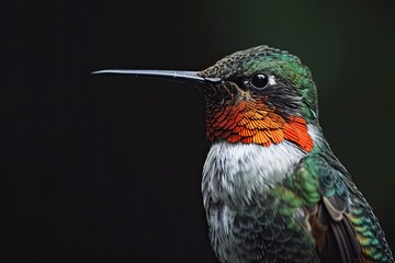 Fototapeta premium Portrait Hummingbird on the black background AI Generative