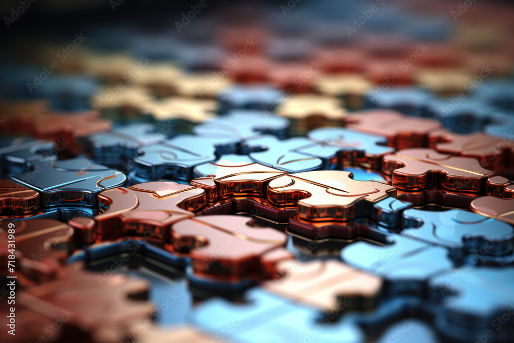 Aufkleber An abstract representation of an algorithmic puzzle coming together, emphasizing the role of algorithms in shaping the online experience. Concept of algorithmic intelligence. Generative Ai.