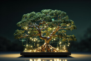 A digital tree with interconnected branches, portraying the growth and expansion of internet networks. Concept of the internet ecosystem. Generative Ai.
