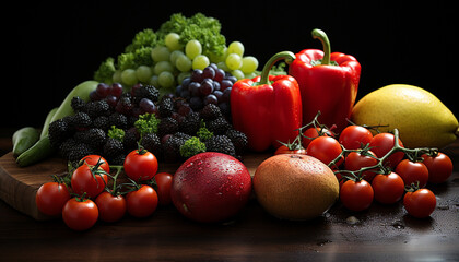 Naklejka na ściany i meble Freshness of nature multi colored organic fruit and vegetables generated by AI