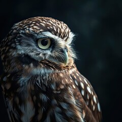 Obraz premium Side view Little Owl on the dark background AI Generative
