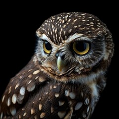 Portrait majestic Little Owl on the black background AI Generative