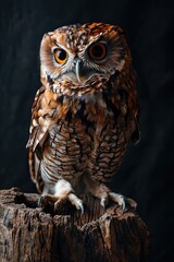 The Little Owl standing on the dark background