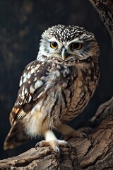 Obraz premium The Little Owl standing on the wood in the forest AI Generative