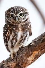 The Little Owl standing on the wood branch AI Generative