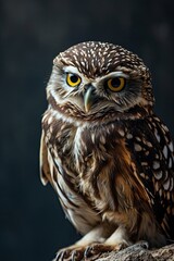The Little Owl standing on the wood branch AI Generative