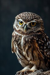 Obraz premium The Little Owl standing on the wood branch AI Generative