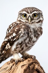 Fototapeta premium The Little Owl standing on the old wood AI Generative