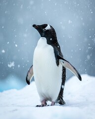 Portrait Penguin Adelie standing on ice in snow fal AI Generative