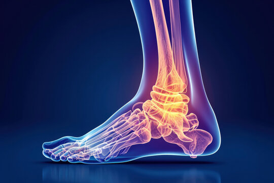 Bones: The ankle joint is formed by the lower ends of the tibia and fibula (leg bones)