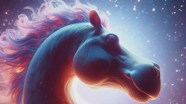 HD 1080p Horizontal Footage of Majestic Elegant Horse with Unicorn Hair Color