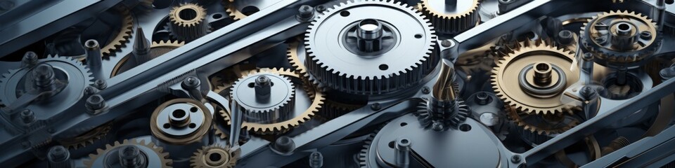 A close up of gears and cogs in a machine. Generative AI.