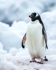 Obraz premium Penguin Adelie standing on snow ground AI Generative