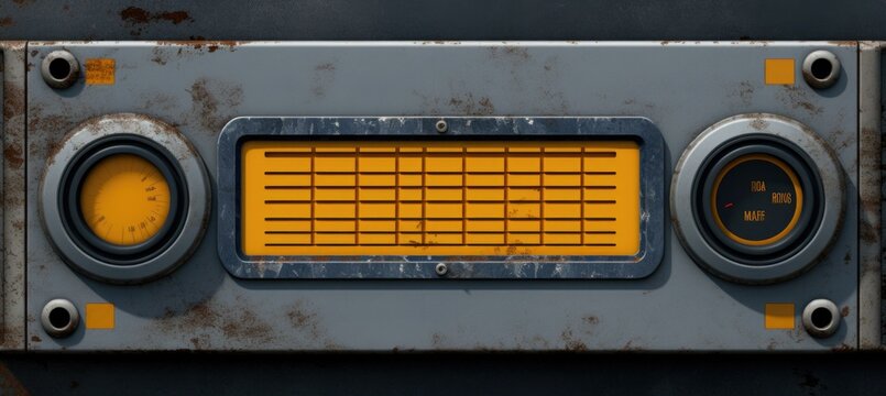 An old radio with a yellow light on it. Generative AI.