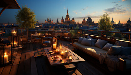 Fototapeta premium Famous cathedral illuminated at dusk, a spiritual landmark generated by AI