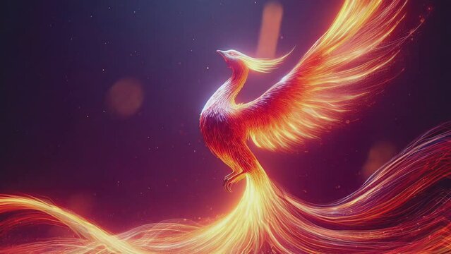 HD 1080p Horizontal Footage of Majestic Phoenix with Flaming Feather