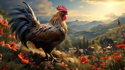 A rooster in the countryside - Powered by Adobe
