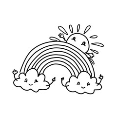 Scandinavian boho rainbow background with clouds, stars, drops