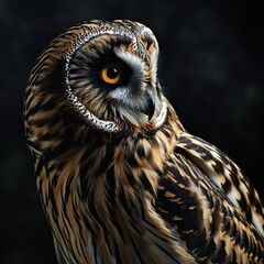 Portrait majestic Short-eared Owl on the black background AI Generative