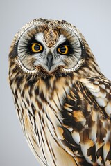 Portrait macro Short-eared Owl isolated on white AI Generative