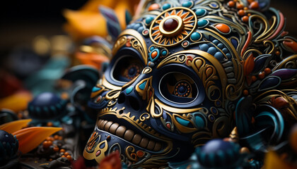 Fototapeta premium Indigenous culture mask, colorful decoration, symbol of spirituality and tradition generated by AI