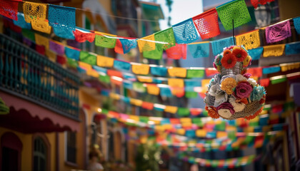 Fototapeta premium Multi colored decoration celebrates traditional festival, cultures, and religion outdoors generated by AI